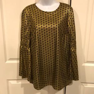Michael Kors Gold/Black Printed Blouse Size S